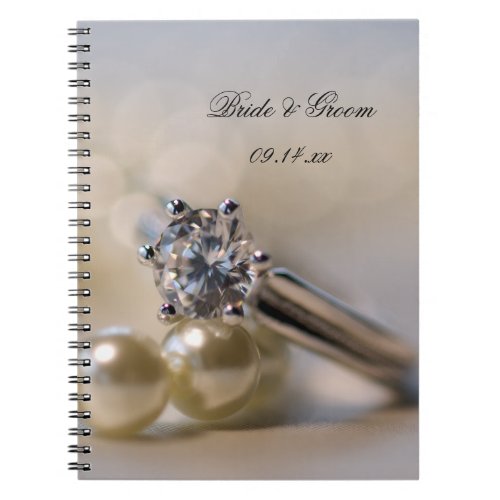 Diamond Engagement Ring and Pearls Wedding Notebook
