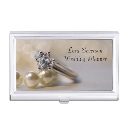 Diamond Engagement Ring and Pearls Wedding Planner Case For Business Cards