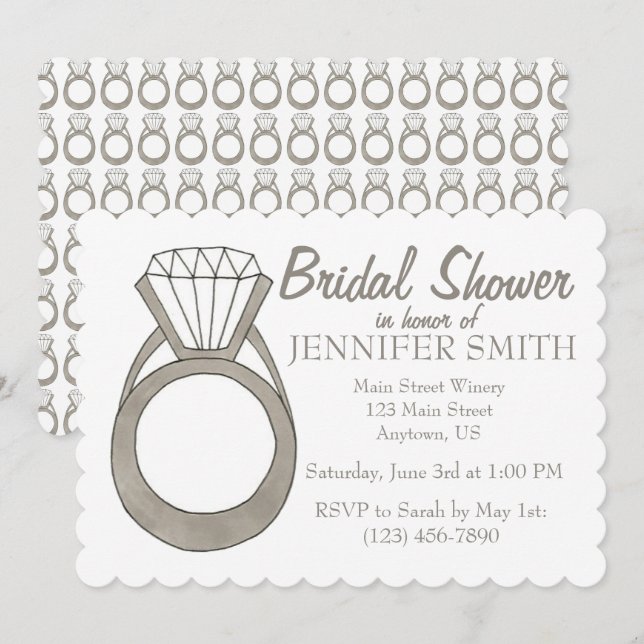 Diamond Engagement Ring Bling Bridal Shower Party Invitation (Front/Back)