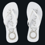 Diamond Engagement Ring Bling Wedding BRIDE Flip Flops<br><div class="desc">Features an original marker illustration of a sparkling diamond ring, with BRIDE in a fun font. Perfect for engagements, weddings, bridal showers, bachelorette parties and more! Designer is available to create and upload custom designs to match the colors and themes of your wedding--click "Ask this Designer" to begin the design...</div>