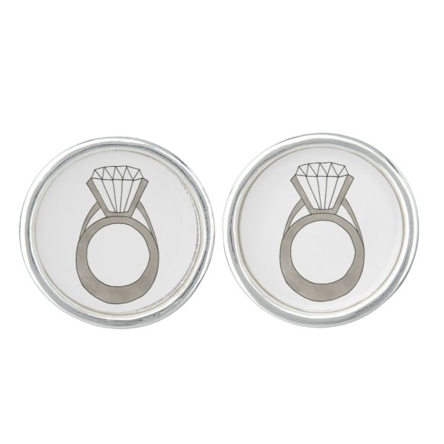 Diamond Engagement Ring Bling Wedding Day Groom Cufflinks (Front)