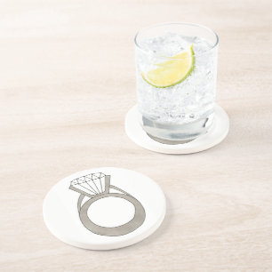 Diamond Engagement Ring Wedding Bridal Shower Coaster