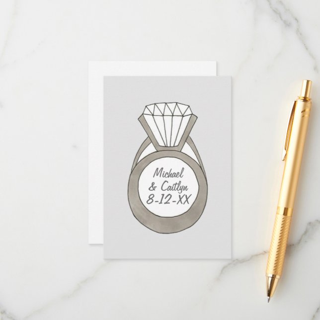 Diamond Engagement Ring Wedding Bridal Shower Enclosure Card (Front/Back In Situ)
