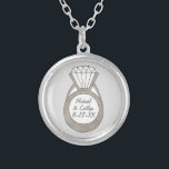 Diamond Engagement Ring Wedding Bridal Shower Silver Plated Necklace<br><div class="desc">Design features an original marker illustration of a diamond engagement ring. Simply personalize with your event information for a unique wedding,  engagement party,  or bridal shower favor!

Don't see what you're looking for? Need help with customization? Contact Rebecca to have something created just for you!</div>