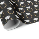 Diamond Engagement Wedding Ring Black Gold Wrapping Paper<br><div class="desc">This wrapping paper features an illustration of a diamond wedding ring with a gold band arranged into a cute pattern on black paper. Perfect to wrap engagement or wedding gifts!</div>