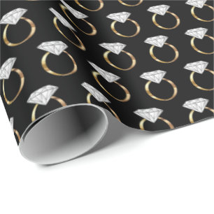 Diamond Engagement Wedding Ring Black Gold Wrapping Paper