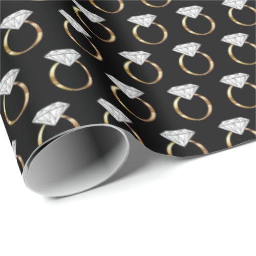 Diamond Engagement Wedding Ring Black Gold Wrapping Paper
