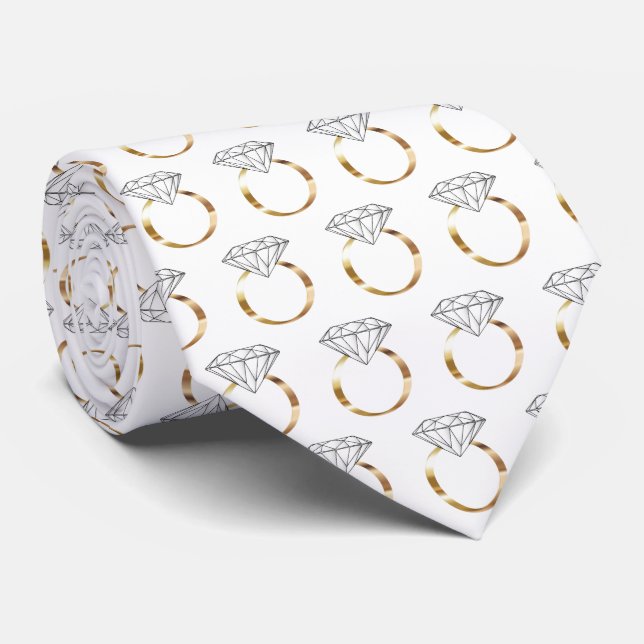 Diamond Engagement Wedding Ring Gold Pattern Neck Tie (Rolled)