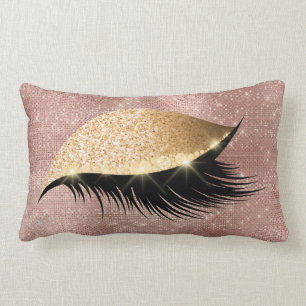 Diamond Eye Make Up Gold Glitter Pink Powder Rose Lumbar Pillow