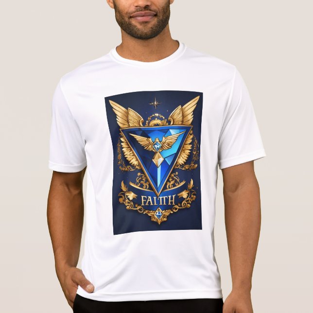 Diamond Faith LLC: Elegant Wings, Sapphire & Gold T-Shirt (Front)