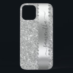 Diamond Faux  Glitter Calligraphy Name Silver iPhone 12 Pro Case<br><div class="desc">Any glitter or diamonds in design are photos and simulated. This design may be personalized in the area provided by changing the photo and/or text. Or it can be customized by clicking Personalize this Template and then choosing the click to customize further option and delete or change the color of...</div>