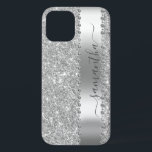 Diamond Faux  Glitter Calligraphy Name Silver iPhone 12 Pro Case<br><div class="desc">Any glitter or diamonds in design are photos and simulated. This design may be personalized in the area provided by changing the photo and/or text. Or it can be customized by clicking Personalize this Template and then choosing the click to customize further option and delete or change the color of...</div>
