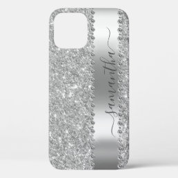 Diamond Faux  Glitter Calligraphy Name Silver iPhone 12 Pro Case