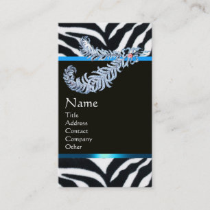 DIAMOND FEATHERS BLUE BLACK WHITE ZEBRA FUR BUSINESS CARD