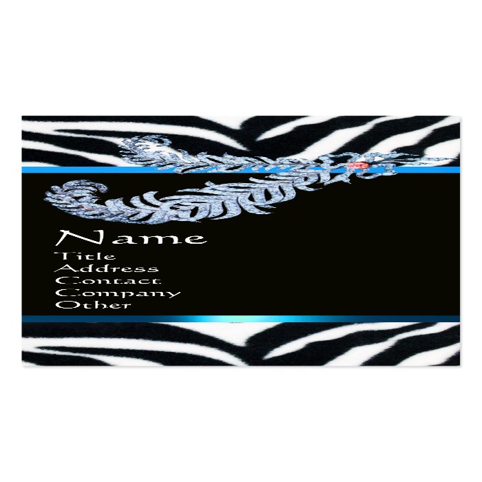DIAMOND FEATHERS BLUE BLACK WHITE ZEBRA FUR BUSINESS CARD TEMPLATES