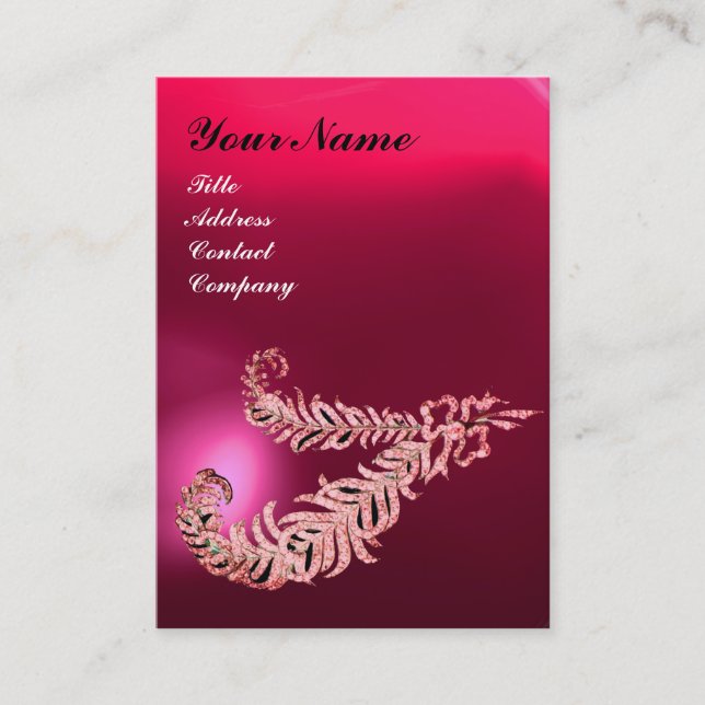 DIAMOND FEATHERS MONOGRAM Pink Fuchsia Purple Ruby Business Card (Front)