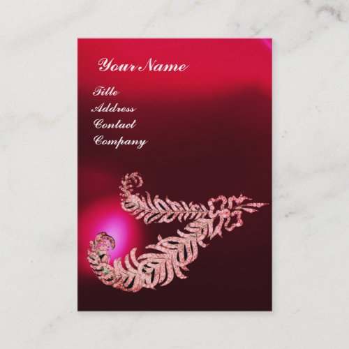 DIAMOND FEATHERS MONOGRAM Red Burgundy Ruby Pearl Business Card