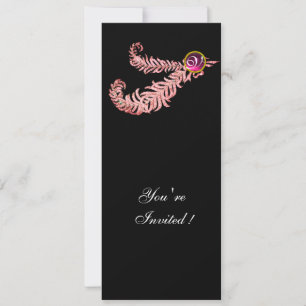 DIAMOND FEATHERS MONOGRAM ,red ruby ,pink Invitation