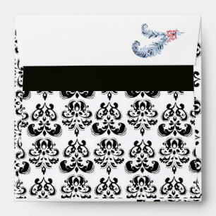 DIAMOND FEATHERS PINK ,BLACK AND WHITE DAMASK ENVELOPE