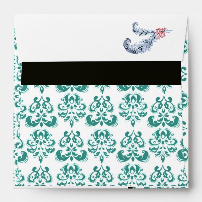 DIAMOND FEATHERS PINK BLUE ,BLACK AND WHITE DAMASK ENVELOPE (Back (Top Flap))