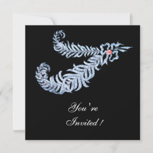 DIAMOND FEATHERS PINK GEM LUXURY Black White Invitation