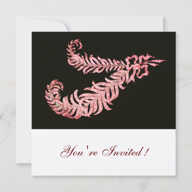 DIAMOND FEATHERS ,Pink Gold Metallic Invitation (Front)