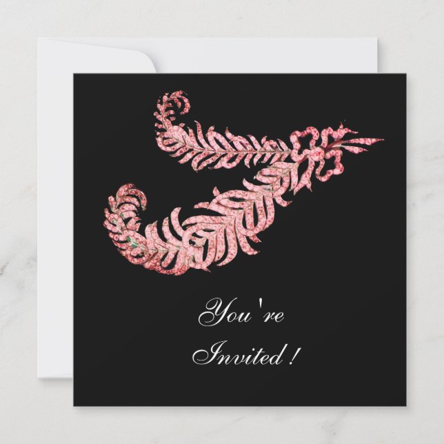 DIAMOND FEATHERS ,Pink Silver Metallic Invitation (Front)
