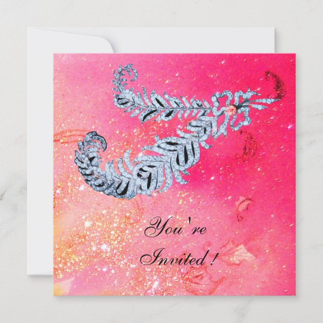 DIAMOND FEATHERS ,pink sparkles Invitation (Front)