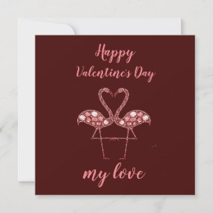 Diamond flamingo Happy valentine's day card