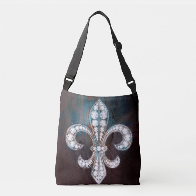 Diamond Fleur de Lis Wood  Crossbody Bag (Front)