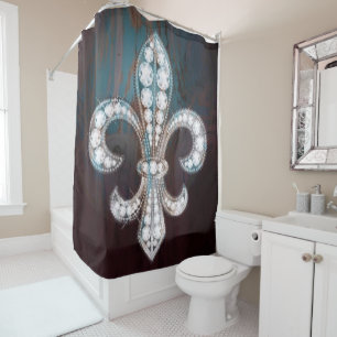 Diamond Fleur de Lis Wooden Shower Curtain