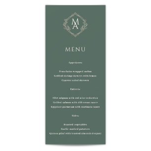 Diamond Floral Evergreen Monogram Wedding Menu