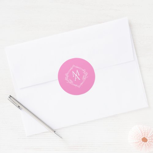 Diamond Floral Monogram Pink Wedding Classic Round Sticker