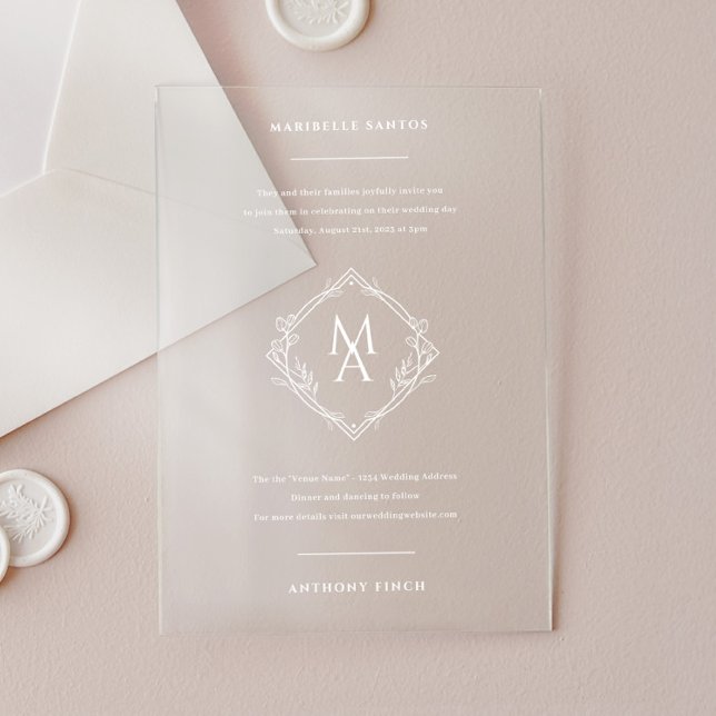 Diamond Floral Monogram Wedding Acrylic Invitations (Creator Uploaded)