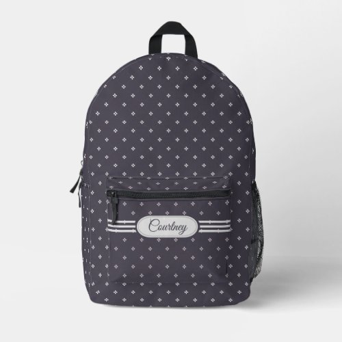Diamond Floret Pattern on Dusty Plum with Name Printed Backpack
