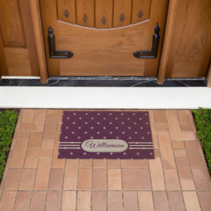 Diamond Florets with Name in Oval Fiber Doormat