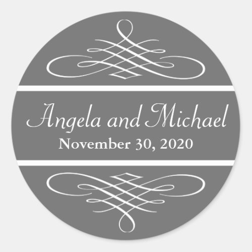 Diamond Flourish Wedding Labels Gray