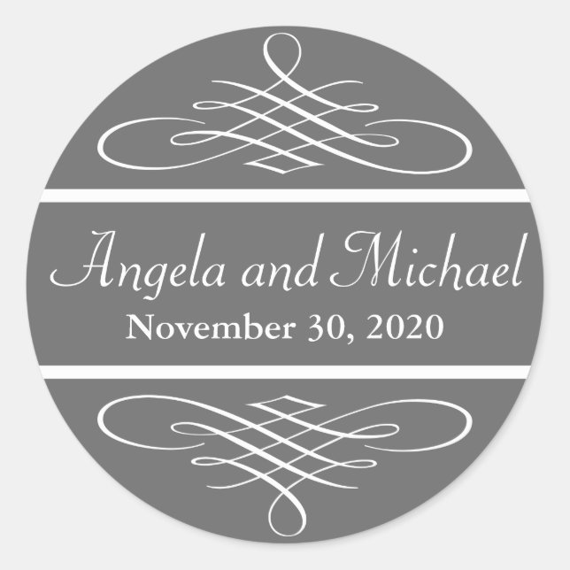 Diamond Flourish Wedding Labels (Gray) (Front)