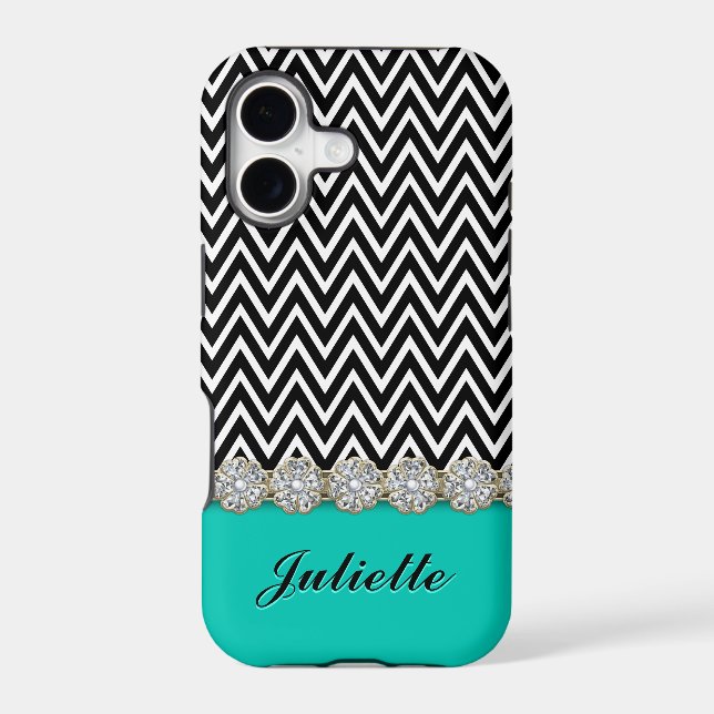 Diamond Flower Black White Chevron Pattern Iphone Case (Back)