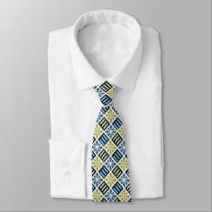 Diamond Flower Geometric Blue & Yellow Two-sided Neck Tie