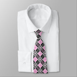 Diamond Flower Geometric Gray & Pink Two-sided Neck Tie