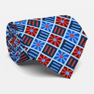 Diamond Flower Geometric Red & Blue Two-sided Tie