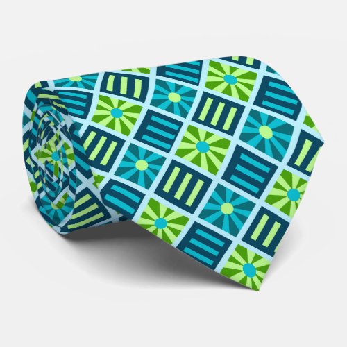 Diamond Flower Geometric Teal  Lime Two_sided Tie