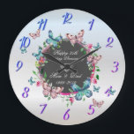 Diamond Flowers Butterflies 50 Wedding Anniversary Large Clock<br><div class="desc">Elegant silver diamond,  flowers,  and butterflies wedding anniversary clock.</div>