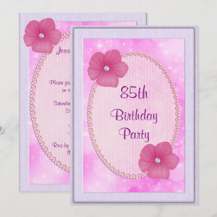 Diamond Flowers & Pearls 85th Birthday Invitation