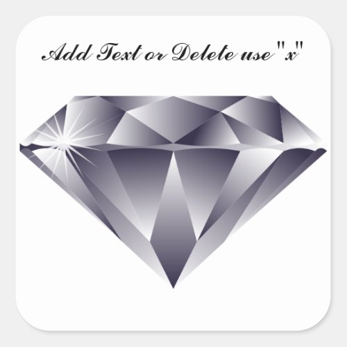 Diamond Gem Gemstone Design Optional Custom Words Square Sticker