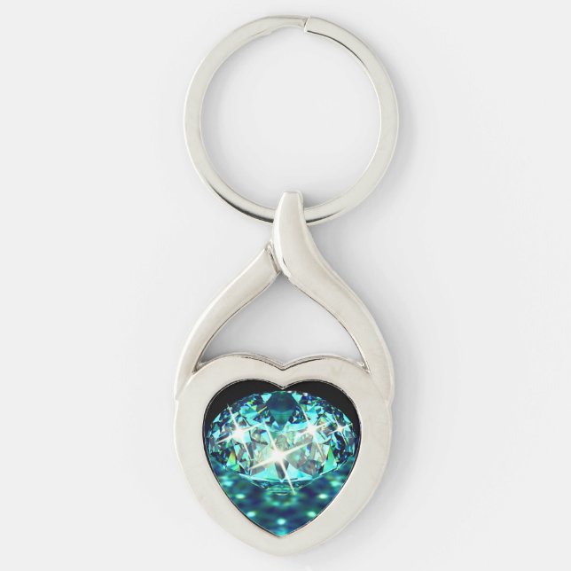 Diamond gem sparkly elegant teal black keychain (Front)