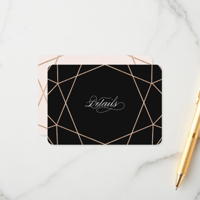 Diamond Gemstone Modern Geometric Wedding Details Enclosure Card (Front/Back In Situ)