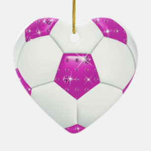 Diamond Gemstones Aqua and Pink Soccer Ball Ceramic Ornament