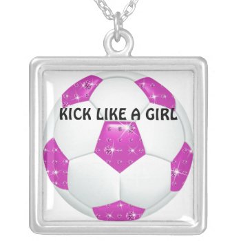 Diamond Gemstones Hot Pink Soccer Ball Silver Plated Necklace by KitzmanDesignStudio at Zazzle